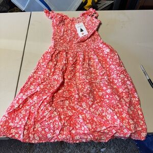 Smocked Coral-Pink Floral Midi Dress with Ruffle Straps - size medium